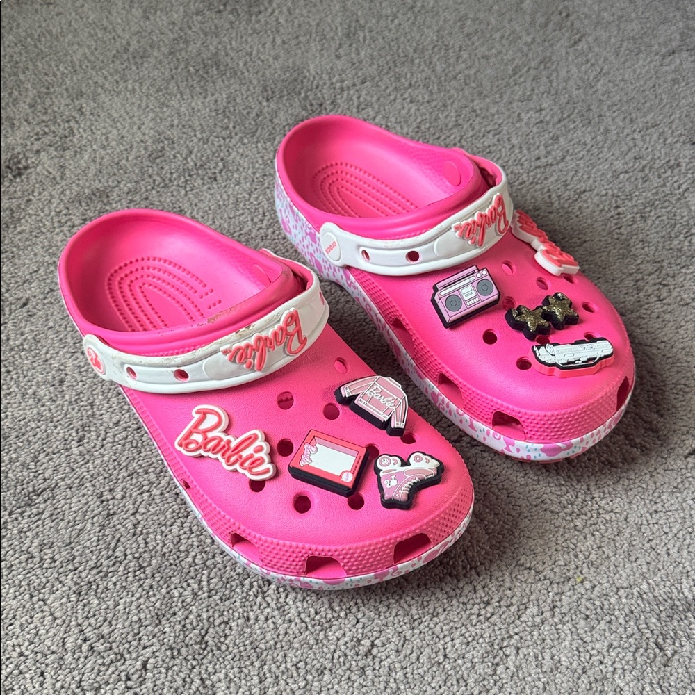 Crocs Pink Barbie Classic Clog Size M6 W8 Jibbitz Charms Slip On